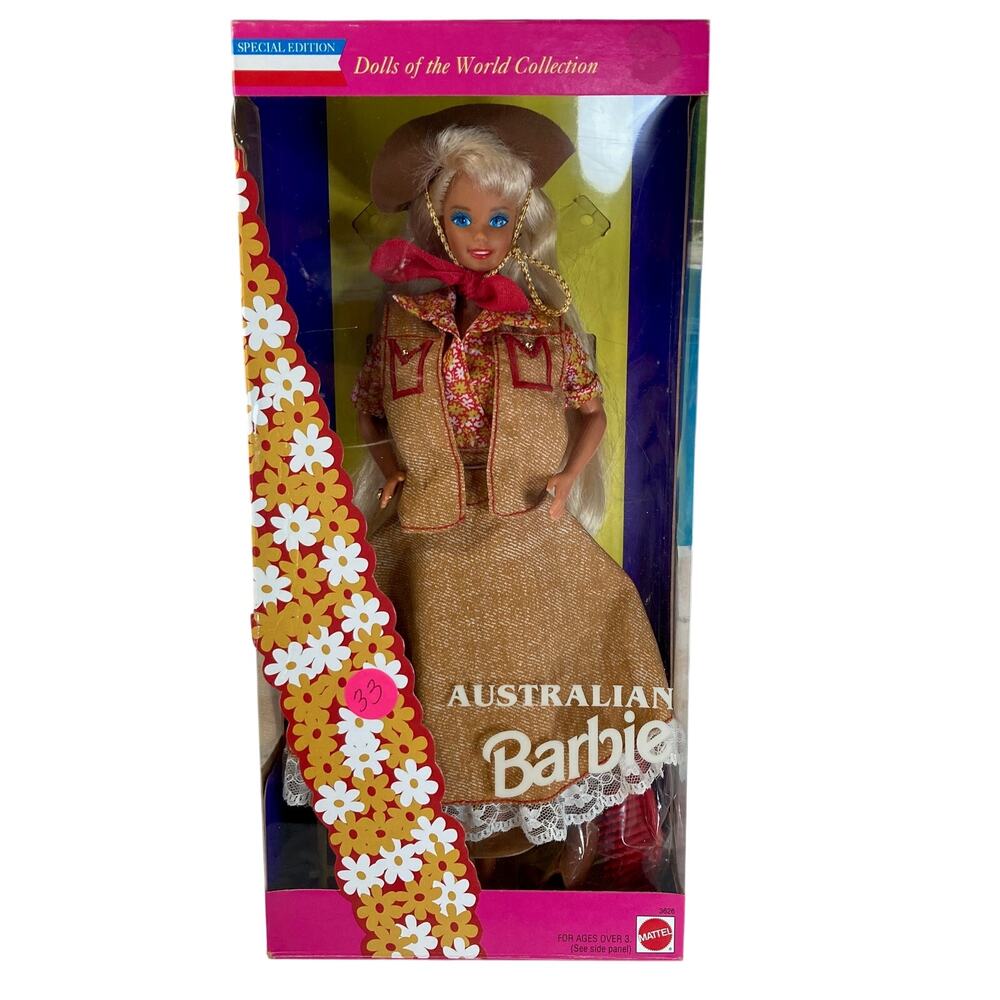 Vintage 90s Mattel 12" Australian Barbie Dolls of the World #3626 (1993) NRFB